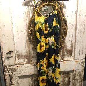 ANGASHION SUNFLOWER SUN DRESS WITH POCKETS